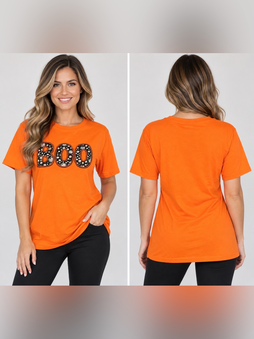Gildan Orange 'BOO' Halloween Graphic T-shirt -Size Large/Spooky Season/Fall